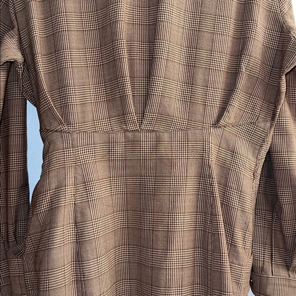 Thierry Mugler Brown/Tan Sculptural Glenplaid Vintage 80’s Dress Size 40 - Picture 3 of 15